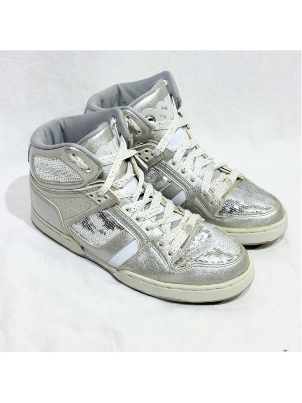 Osiris Womens NYC 83 SLM Girls High Top Metallic Silver Sequin Sneakers Size 9